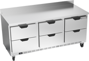 Beverage Air WTRD72AHC-6 72" 6 Drawer Worktop Refrigerator with Backsplash | 17.88 Cu. Ft.