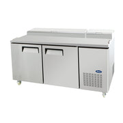 Atosa MPF8202GR 67" 2-Solid Door Side Mount Refrigerated Pizza Prep Table | 18.5 Cu. Ft.