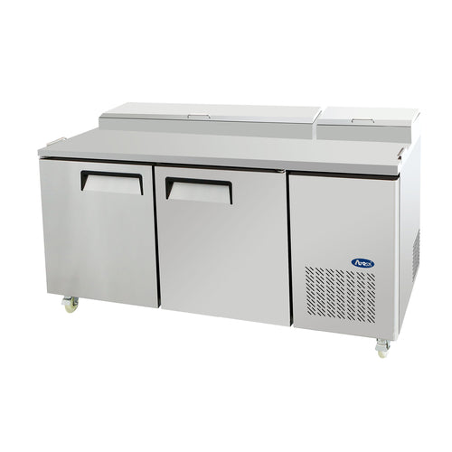 Atosa MPF8202GR 67" 2-Solid Door Side Mount Refrigerated Pizza Prep Table | 18.5 Cu. Ft.