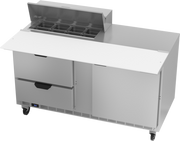 Beverage Air SPED60HC-08C-2 60" 2 Drawer 1 Door Refrigerated Sandwich Prep Table | (8) 1/6 Pan