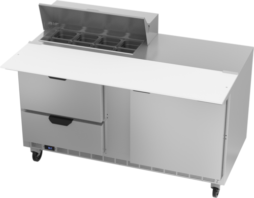 Beverage Air SPED60HC-08C-2 60" 2 Drawer 1 Door Refrigerated Sandwich Prep Table | (8) 1/6 Pan