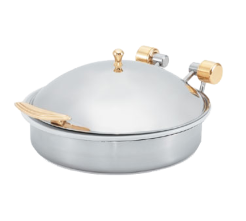 Vollrath 46121 6 Qt Solid Top Round Induction Chafer | Brass Trim