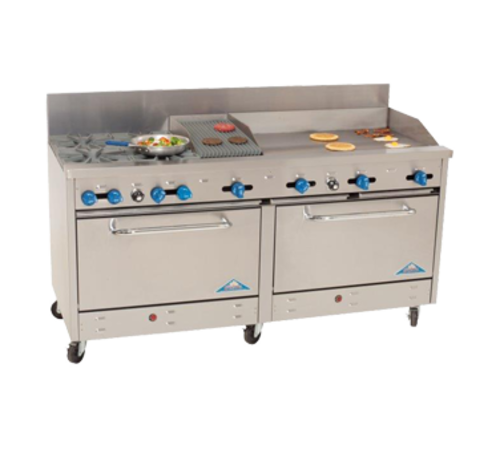 Comstock-Castle 2F330-36-1RB 72" Gas Range w/ 4 Burners, Griddle, Charbroiler & (2) 31" Ovens | 270,000 BTU