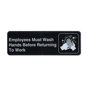 Winco SGN-322 "Employee Must Wash Hands" Sign | 3" x 9" White on Black