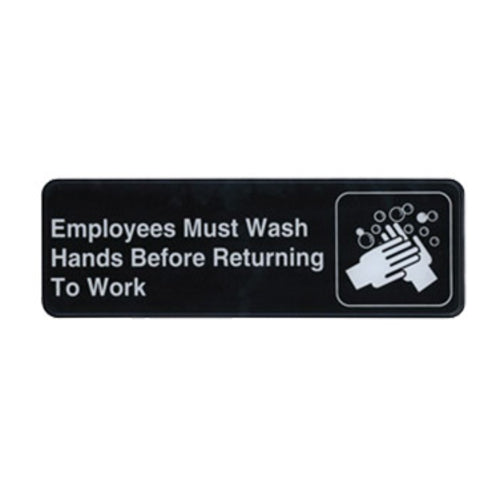 Winco SGN-322 "Employee Must Wash Hands" Sign | 3" x 9" White on Black