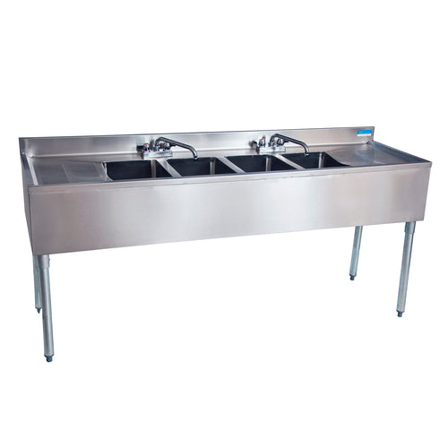 BK Resources UB4-21-484TS 4 Compartment Underbar Sink w/ 19" Left & Right Drainboard | 84" Length