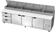 Beverage Air DPD119HC-3 119" 3 Drawer 3 Door Refrigerated Pizza Prep Table | 42.2 Cu. Ft.