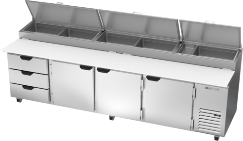 Beverage Air DPD119HC-3 119" 3 Drawer 3 Door Refrigerated Pizza Prep Table | 42.2 Cu. Ft.