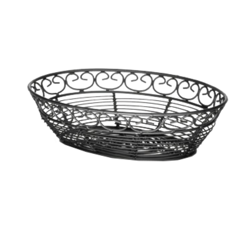 Tablecraft BK27409 Mediterranean Black Metal Oval Tabletop Basket | 9" x 6-1/4" x 2-1/4"