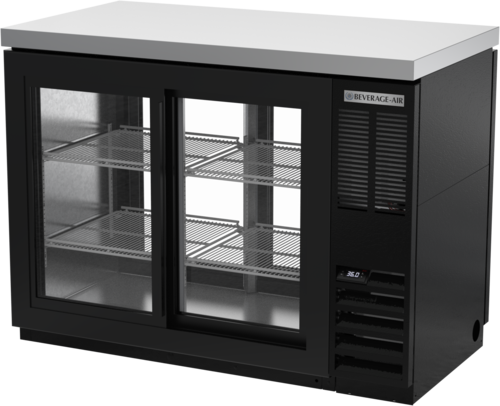 Beverage Air BB48HC-1-GS-F-PT-B-27 48" 4 Glass Door Black Pass Thru Back Bar Cooler | 13.6 Cu. Ft.