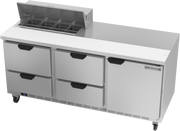 Beverage Air SPED72HC-08-4 72" 4 Drawer 1 Door Refrigerated Sandwich Prep Table | (8) 1/6 Pan