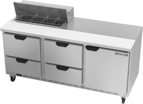 Beverage Air SPED72HC-08-4 72" 4 Drawer 1 Door Refrigerated Sandwich Prep Table | (8) 1/6 Pan
