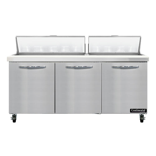 Continental SW72N18 72" 3-Door Refrigerated Sandwich Prep Table | (18) 1/6 Pan