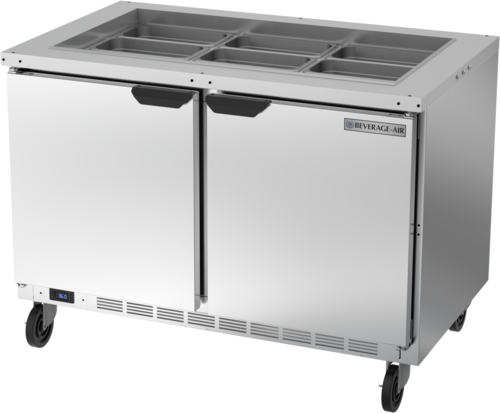 Beverage Air SPE48HC-S 48" 2 Door Refrigerated Salad Prep Table with Lift-Off Lid | 13.01 Cu. Ft.