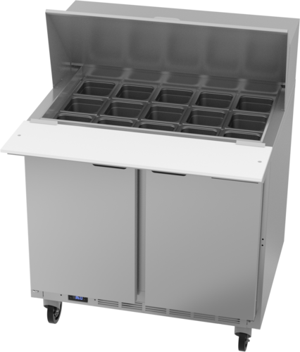 Beverage Air SPE36HC-15M 36" 2 Door Mega Top Refrigerated Sandwich Prep Table | (15) 1/6 Pan