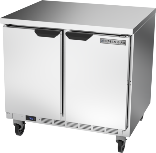 Beverage Air WTR36AHC-FLT 36" 2 Door Worktop Refrigerator with Flat Top | 8.5 Cu. Ft.