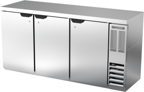 Beverage Air BB72HC-1-S-27 72" 3 Solid Door Stainless Back Bar Cooler | 19.92 Cu. Ft.