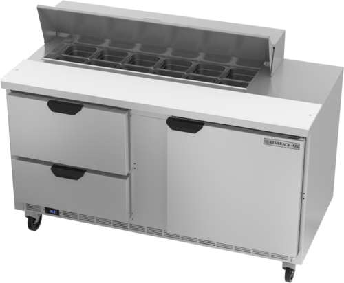 Beverage Air SPED60HC-12-2 60" 2 Drawer 1 Door Refrigerated Sandwich Prep Table | (12) 1/6 Pan