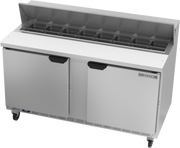Beverage Air SPE60HC-16 60" 2 Door Rear Mount Refrigerated Sandwich Prep Table | (16) 1/6 Pan