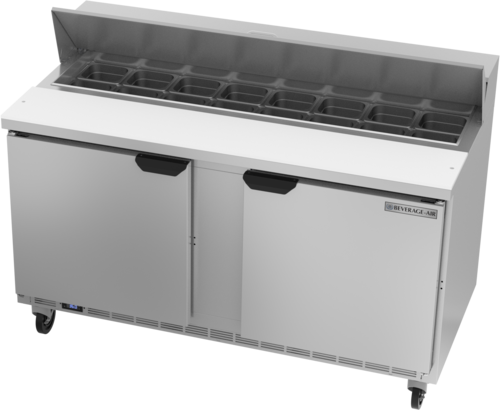 Beverage Air SPE60HC-16 60" 2 Door Rear Mount Refrigerated Sandwich Prep Table | (16) 1/6 Pan