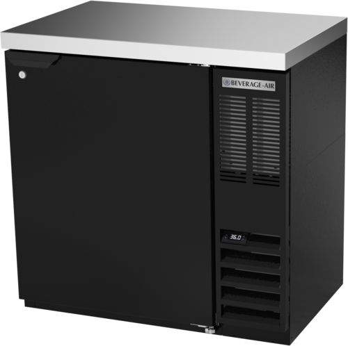 Beverage Air BB36HC-1-F-B 36" 1 Solid Door Black Food Rated Back Bar Cooler w/ Stainless Top | 8.31 Cu. Ft.