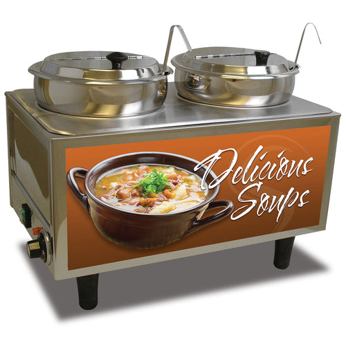 Winco 51072S Dual Well Chili & Cheese Warmer | (2) 7 Qt. Wells with Pumps