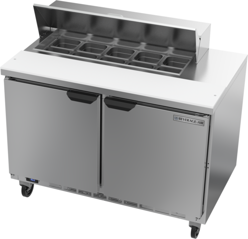 Beverage Air SPE48HC-10 48" 2 Door Rear Mount Refrigerated Sandwich Prep Table | (10) 1/6 Pan