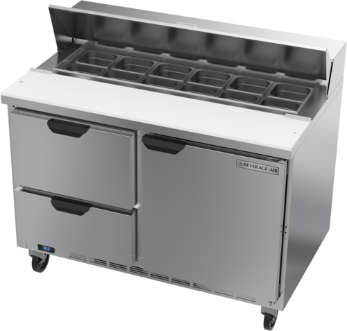 Beverage Air SPED48HC-12-2 48" 2 Drawer 1 Door Refrigerated Sandwich Prep Table | (12) 1/6 Pan