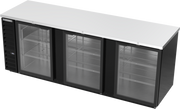 Beverage Air BB94HC-1-FG-B 95" 3 Glass Door Black Food Rated Back Bar Cooler | 37.82 Cu. Ft.