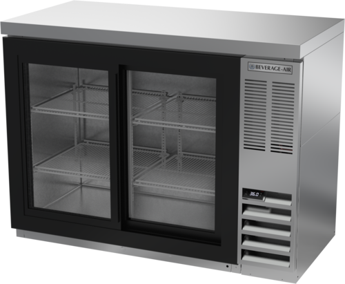 Beverage Air BB48HC-1-F-GS-S-27 48" 2 Glass Door Stainless Food Rated Back Bar Cooler w/ Stainless Top | 12.4 Cu. Ft.