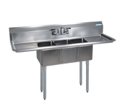 BK Resources BKS-3-1220-12-12T 3 Compartment Sink w/12" Left and Right Drainboards - Galvanized Legs | 60.5" Length