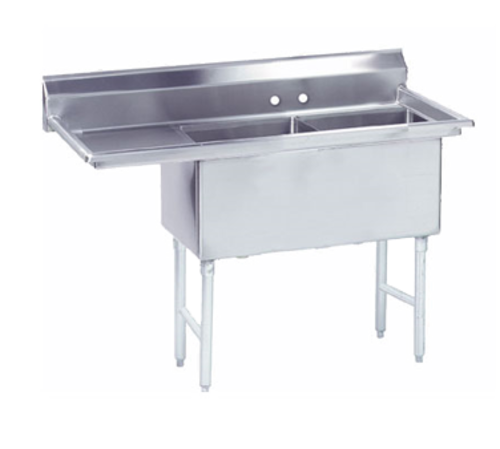 Advance Tabco FC-2-1620-18L-X 52.5" x 26" 2-Compartment Fabricated Sink w/ 18" Left Drainboard