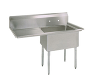 BK Resources BKS-1-1824-14-24L 1 Compartment Sink w/24" Left Drainboard - Galvanized Legs | 44.5" Length