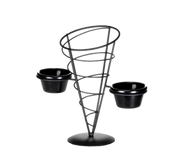 Tablecraft Vertigo ACR259 Black Metal Appetizer Cone w/ 2 Ramekins