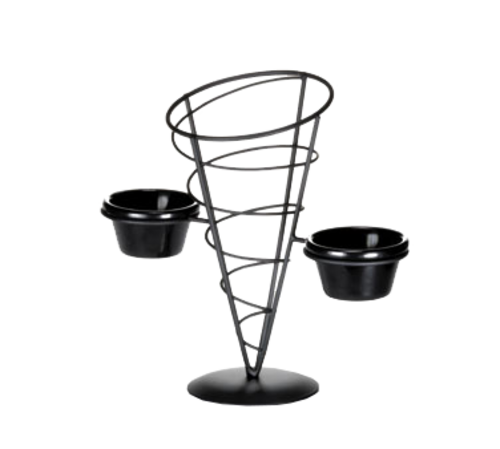Tablecraft Vertigo ACR259 Black Metal Appetizer Cone w/ 2 Ramekins