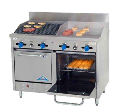 Comstock-Castle F3218-24-2RB 48" Gas Griddle & Charbroiler Range w/ (2) Space Saver Ovens | 126,000 BTU
