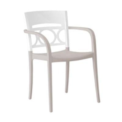 Grosfillex US655096 Moon Stacking Outdoor Armchair | Glacier White/Linen