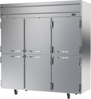 Beverage Air HRP3HC-1HS 78" 6 Solid Half Door Top Mount Reach In Refrigerator | 71.52 Cu. Ft.