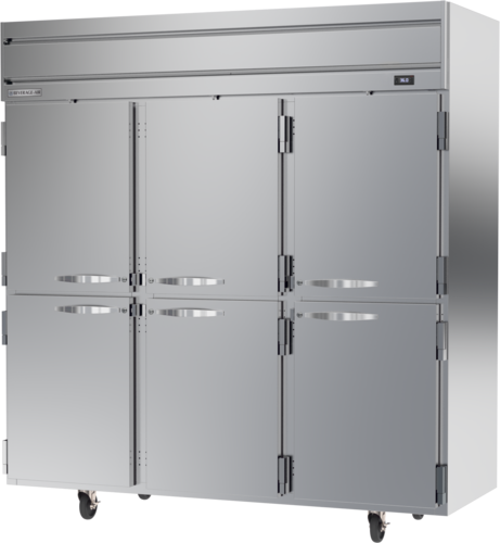 Beverage Air HRP3HC-1HS 78" 6 Solid Half Door Top Mount Reach In Refrigerator | 71.52 Cu. Ft.