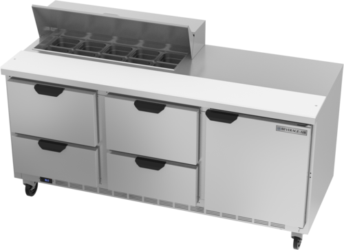 Beverage Air SPED72HC-10-4 72" 4 Drawer 1 Door Refrigerated Sandwich Prep Table | (10) 1/6 Pan