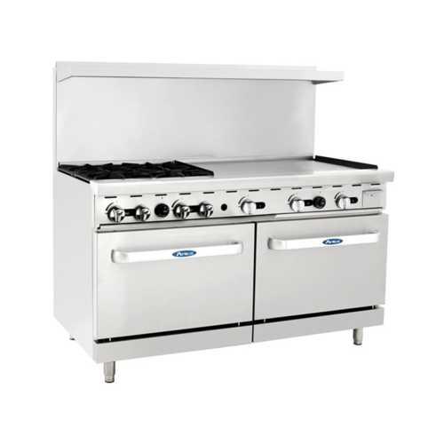 Atosa AGR-4B36GR 60" CookRite 4-Burner 36" Griddle 2-Oven Gas Range | 221,000 BTU