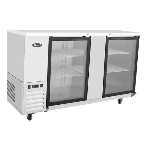 Atosa SBB69GGRAUS 68" 2-Glass Door Shallow Depth Stainless Steel Back Bar Cooler | 18.6 Cu. Ft.