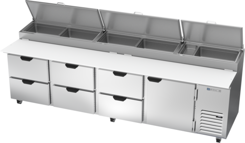 Beverage Air DPD119HC-6 119" 6 Drawer 1 Door Refrigerated Pizza Prep Table | 42.2 Cu. Ft.