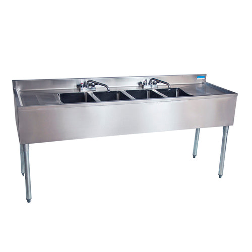 BK Resources UB4-21-472TS 4 Compartment Underbar Sink w/ 13-3/4" Left & Right Drainboard | 72" Length