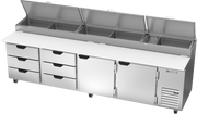 Beverage Air DPD119HC-6T 119" 6 Drawer 2 Door Refrigerated Pizza Prep Table | 42.2 Cu. Ft.