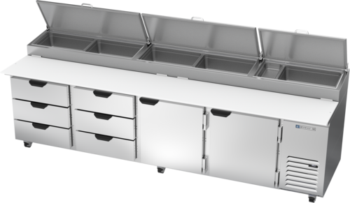 Beverage Air DPD119HC-6T 119" 6 Drawer 2 Door Refrigerated Pizza Prep Table | 42.2 Cu. Ft.