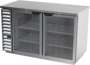 Beverage Air BB58HC-1-FG-S 59" 2 Glass Door Stainless Steel Food Rated Back Bar Cooler | 21.86 Cu. Ft.