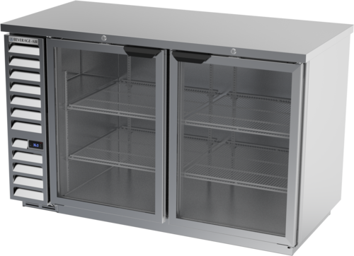 Beverage Air BB58HC-1-FG-S 59" 2 Glass Door Stainless Steel Food Rated Back Bar Cooler | 21.86 Cu. Ft.