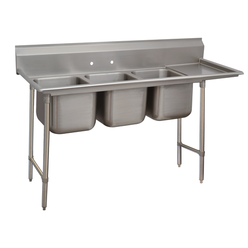Advance Tabco T9-3-54-18R-X 77" 3 Compartment Sink w/ 18" Right Drainboard