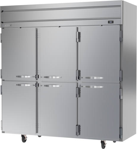 Beverage Air HRS3HC-1HS 78" 6 Solid Half Door Top Mount Reach In Refrigerator | 71.52 Cu. Ft.